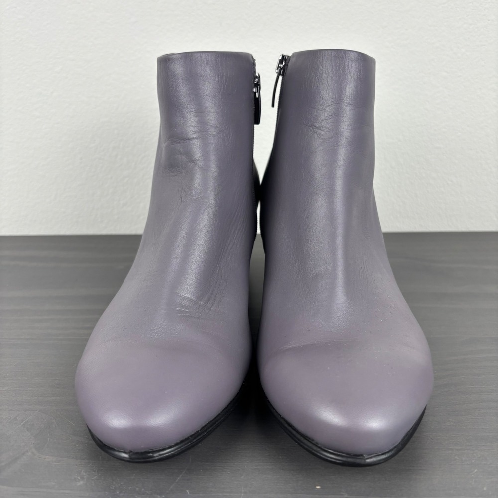 ECCO Shape 35 Block‎ Ankle Boots Grey Purple Leather Side Zip Size 9-9.5